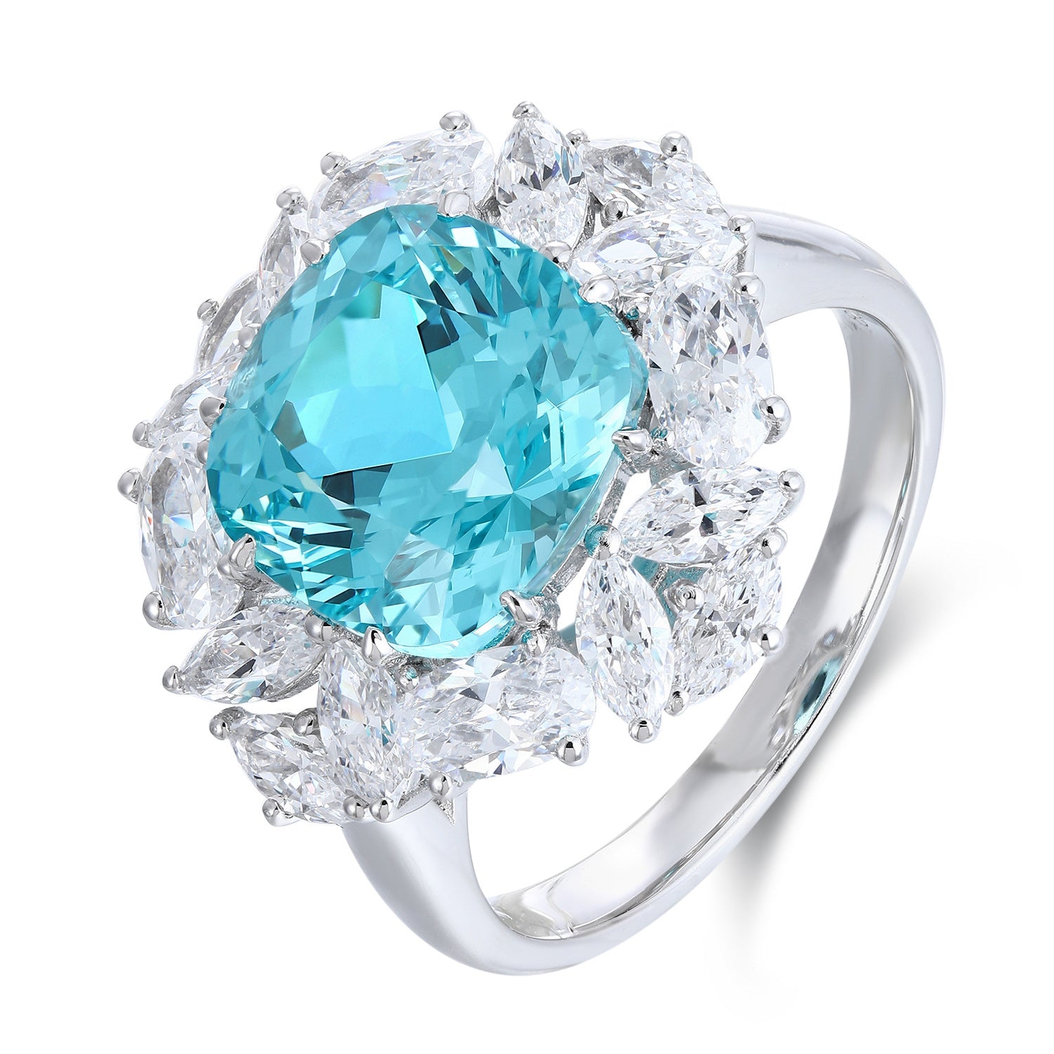 Aqua Blue Cushion Cut Lab-Grown Diamond Halo Ring | NovaVow Rings