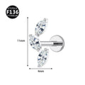 Implant Grade ASTM F136 Titanium Marquise CZ Labret Stud | Internally Threaded Cartilage Helix Tragus Piercing