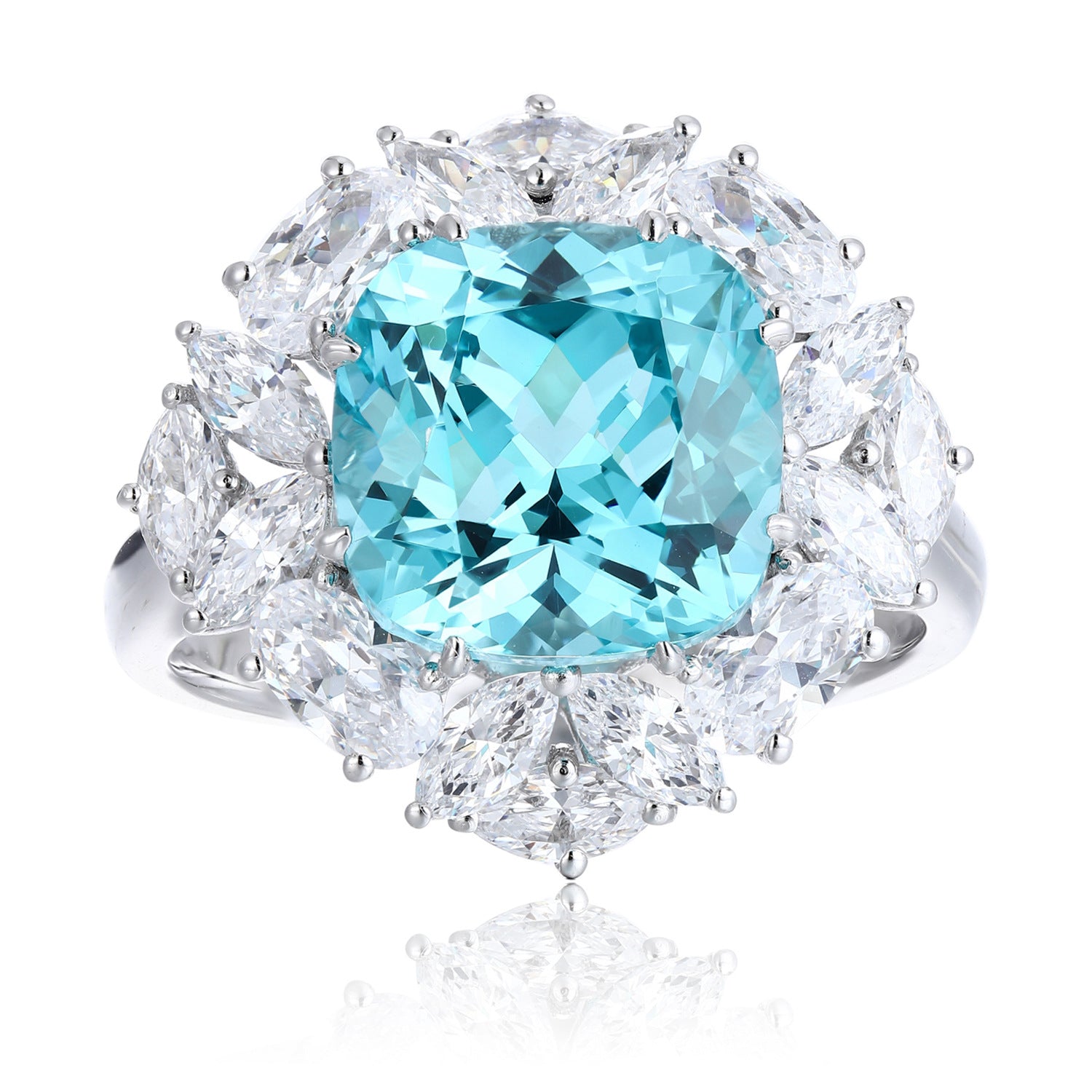 Aqua Blue Cushion Cut Lab-Grown Diamond Halo Ring | NovaVow Rings
