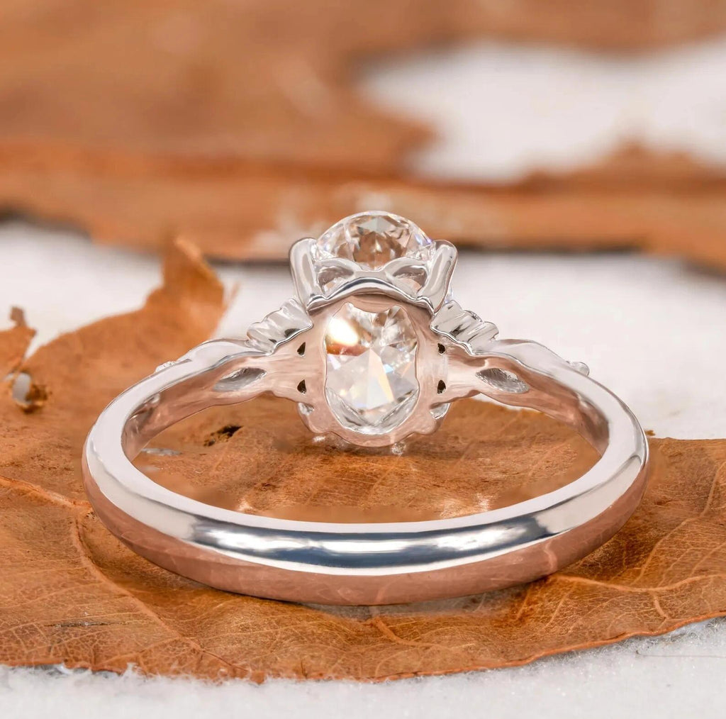 1 Carat Oval Cut Lab Grown Diamond Engagement Ring 18K White Gold Elegant Three Stone Ring for Women