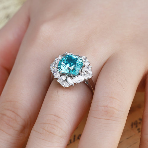 Aqua Blue Cushion Cut Lab-Grown Diamond Halo Ring | NovaVow Rings