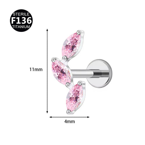 Implant Grade ASTM F136 Titanium Marquise CZ Labret Stud | Internally Threaded Cartilage Helix Tragus Piercing