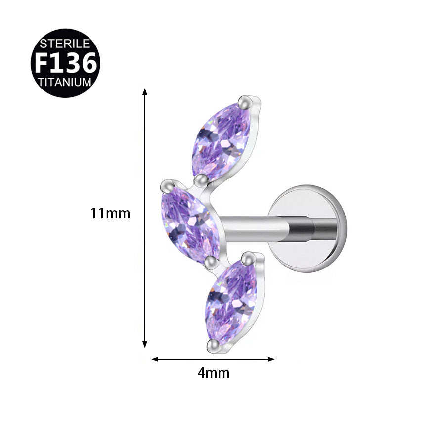 Implant Grade ASTM F136 Titanium Marquise CZ Labret Stud | Internally Threaded Cartilage Helix Tragus Piercing