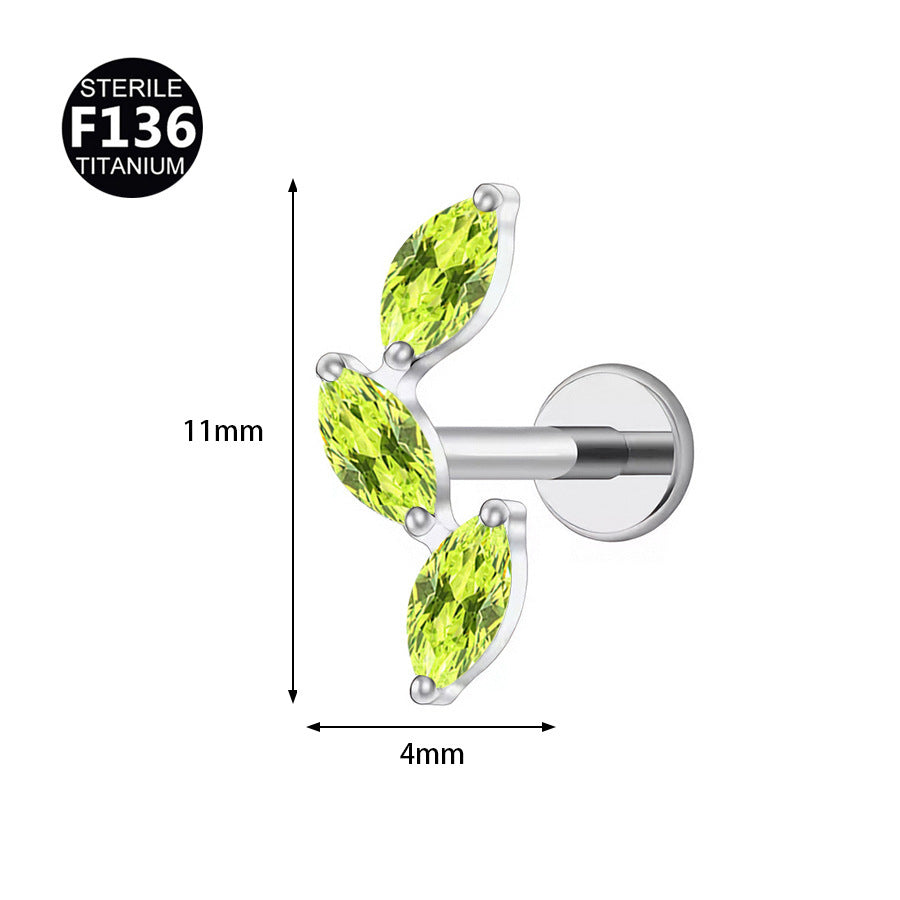 Implant Grade ASTM F136 Titanium Marquise CZ Labret Stud | Internally Threaded Cartilage Helix Tragus Piercing