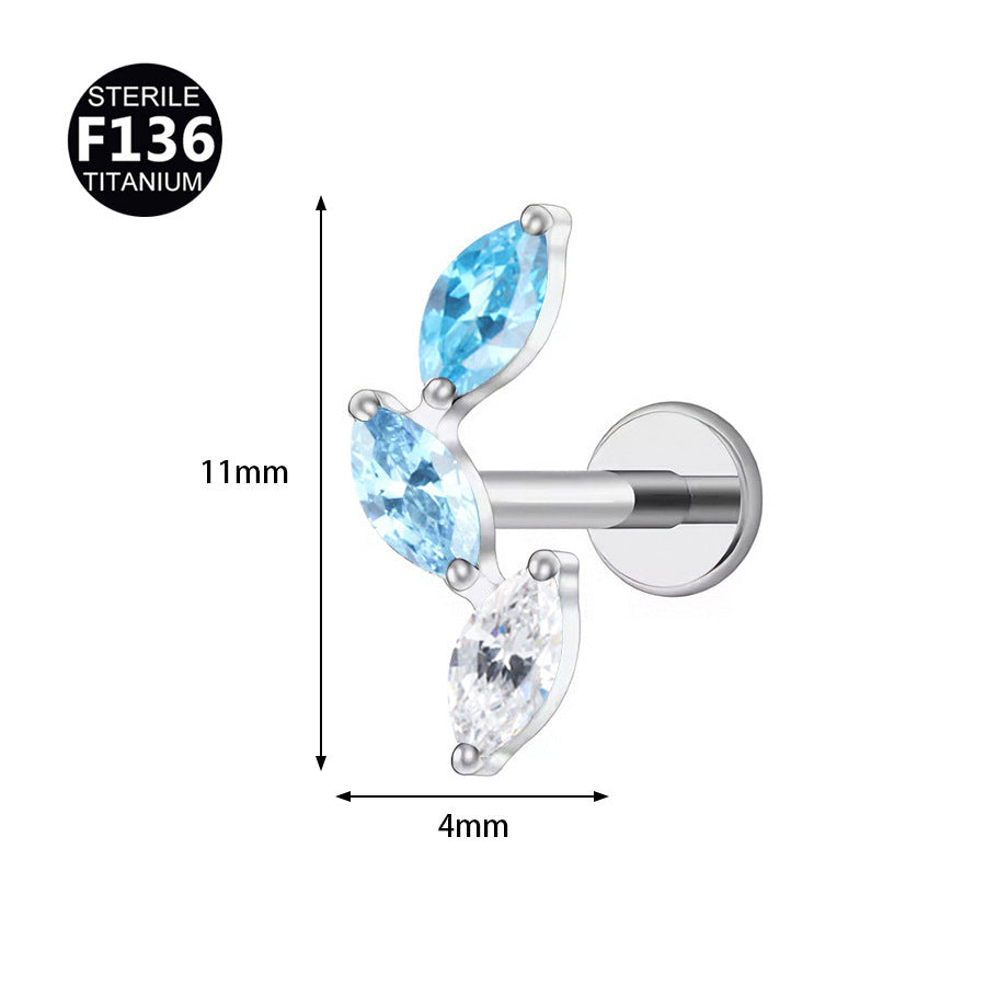 Implant Grade ASTM F136 Titanium Marquise CZ Labret Stud | Internally Threaded Cartilage Helix Tragus Piercing